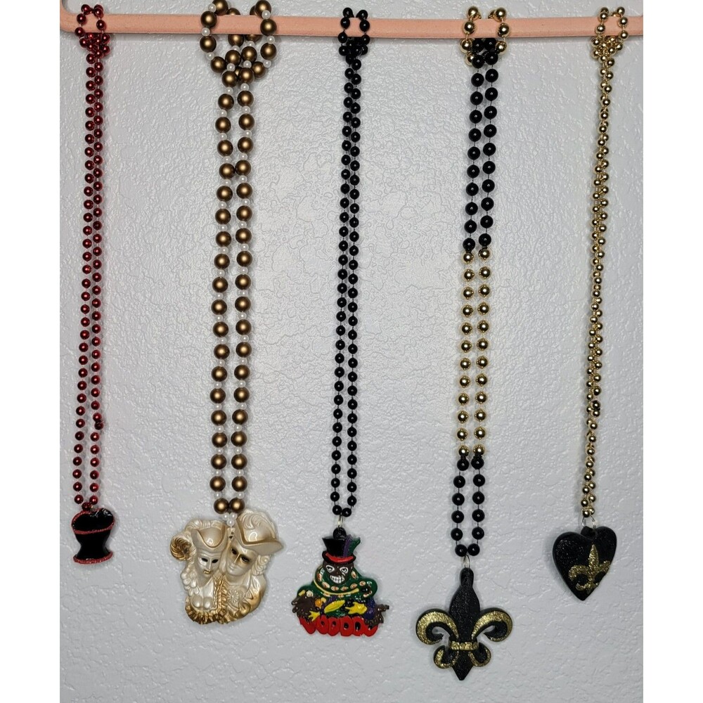 Lot of 5 Mardi Gras Beads Necklaces Parade Voodoo Fleur de Lis Bustier Mask